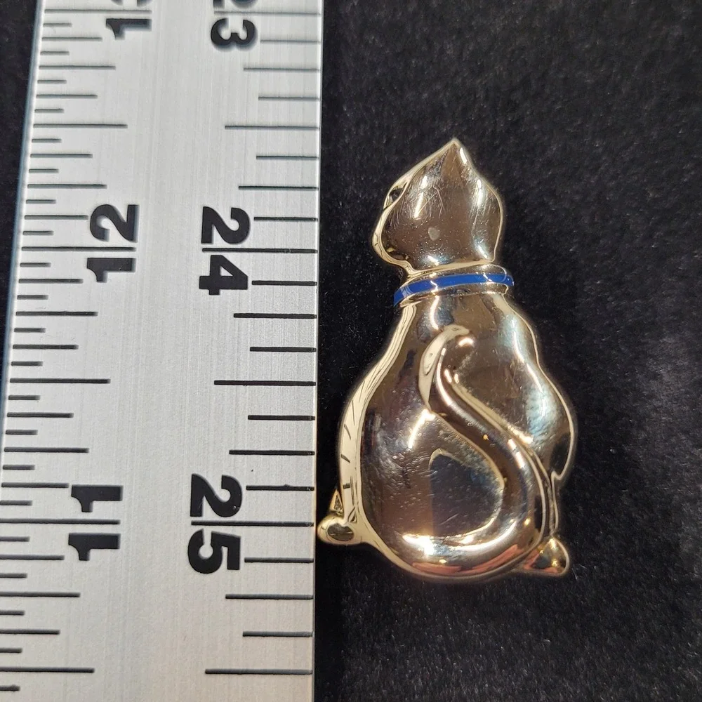 Vintage Liz Claiborne Cat Brooch Pin Gold Tone Enamel‎ Rhinestone Kitty Jewelry
